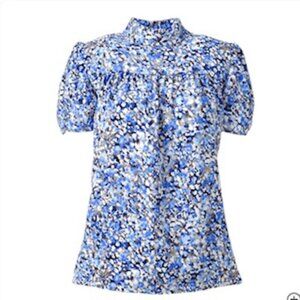 🧡3/15 Lands' End Short Sleeve Shirred Bodice Blouse High Collar Women's 4P